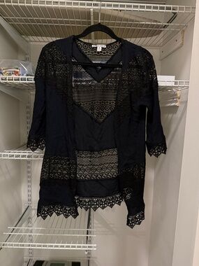 Moral Fiber Black Lace V-Neck Sheer Top